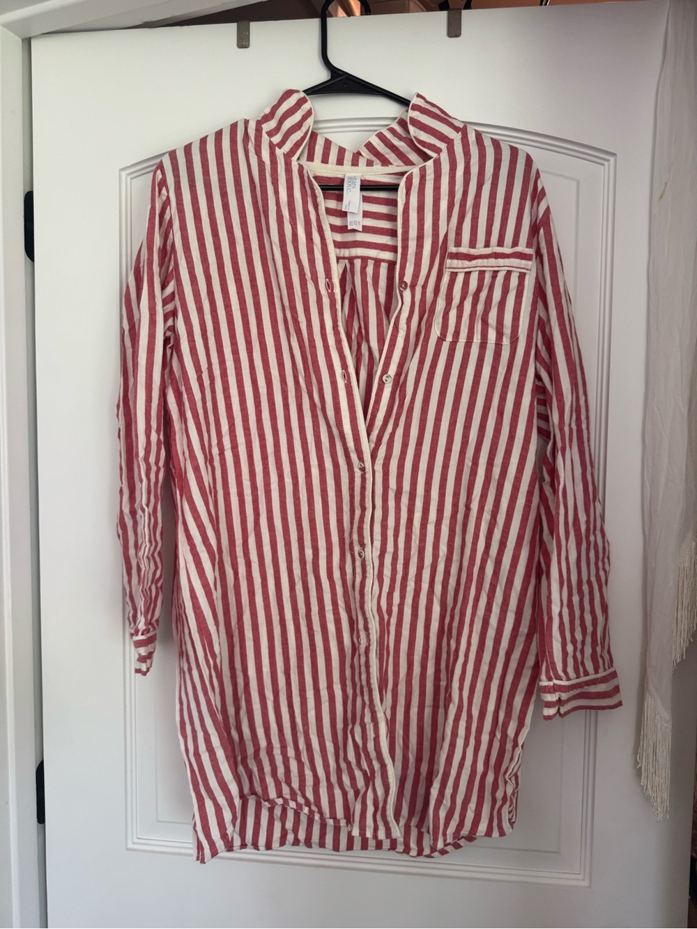 stars above Red and White Vertical Stripe Button-Down Tunic